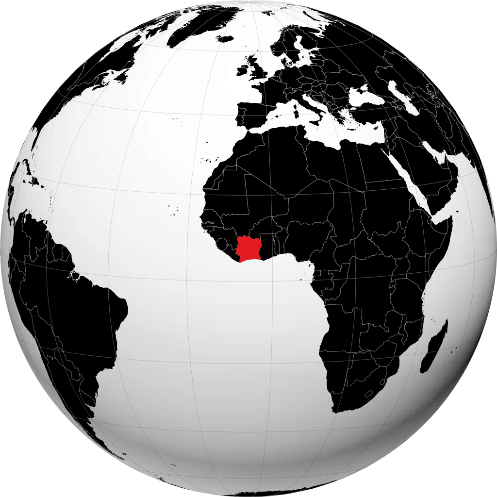Cote d'Ivoire on the globe