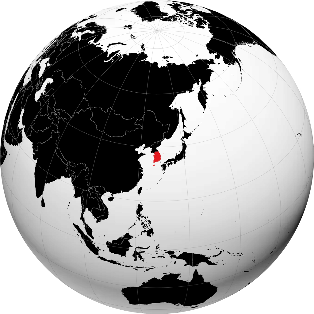 South Korea on the globe